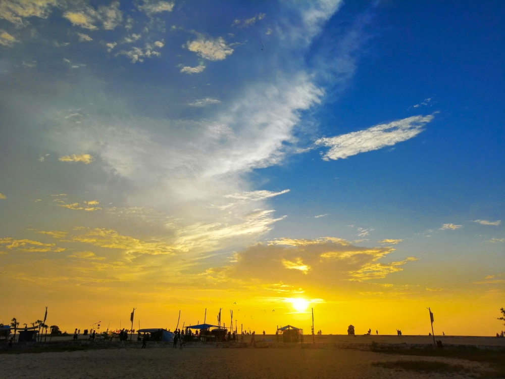 Beach sunset, beach, Sunset, yellow, blue, 
