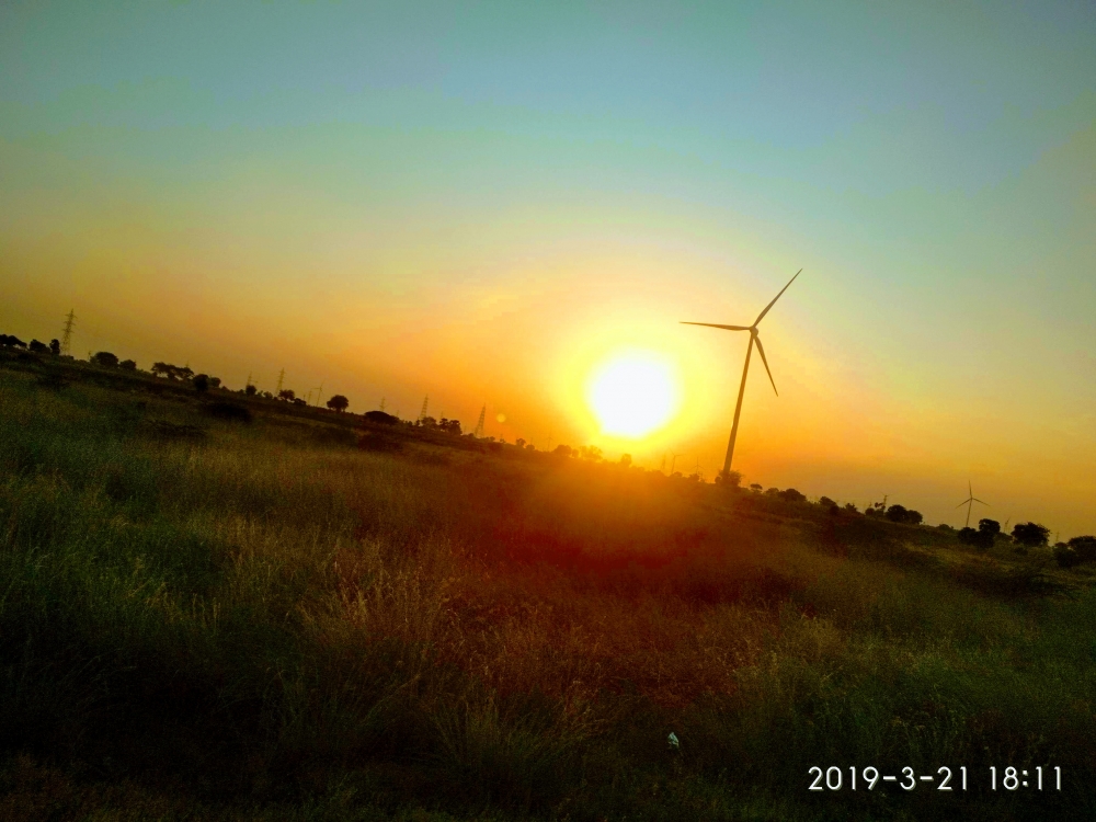 sunset with nature, Windmill, Sunset, 