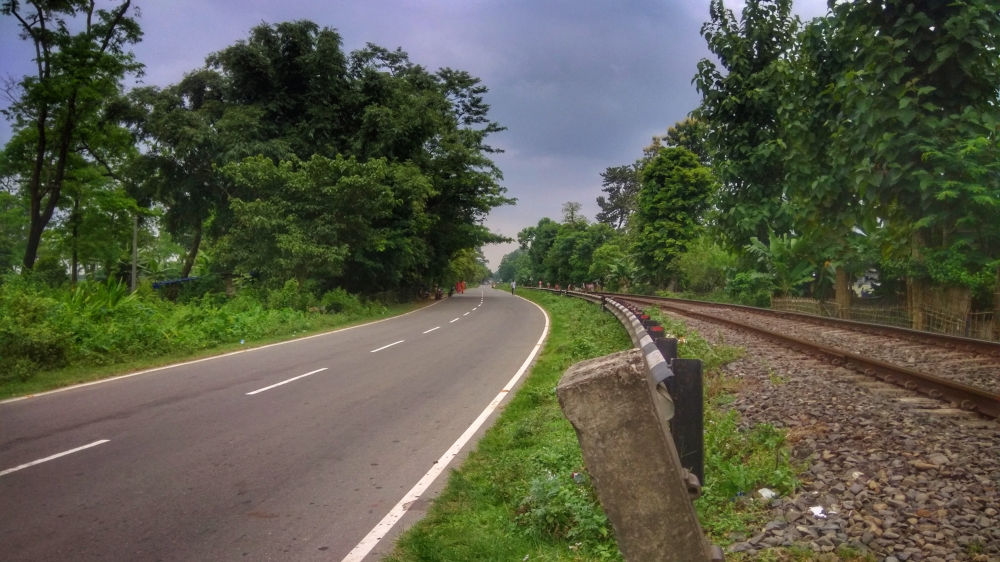 Rail & Road Scenic view, Road, Railway track, Rail road parallel, India, Assam, Landscape