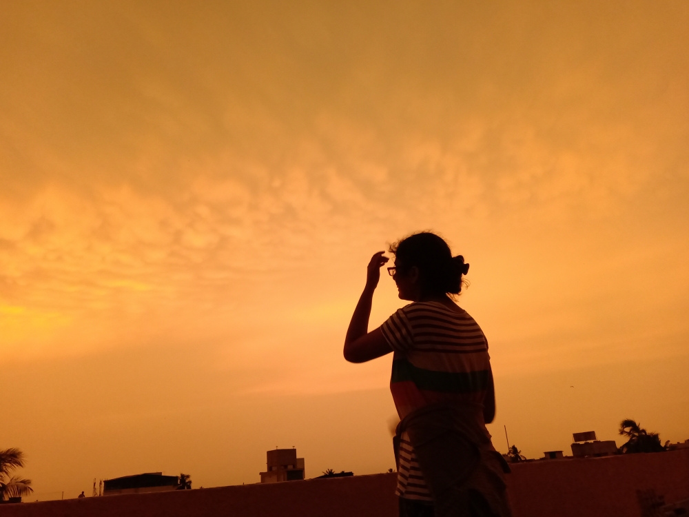 Silhouette, Silhouette,girl,dusk,golden,sun,cloud