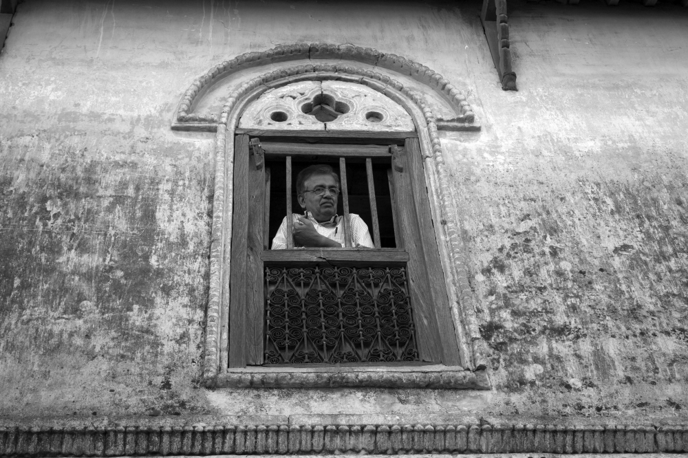 a old man on window, black, Portrait, oldage, canon photography, back, white, old, age, 