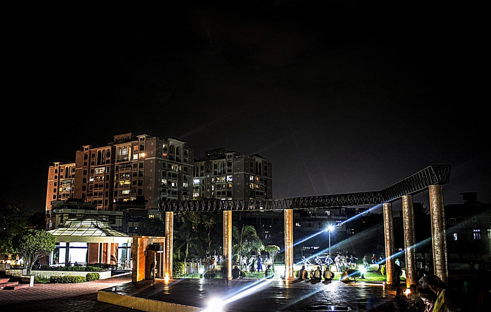 Night View of A City Park, Photography, @photography, DSLR, dslrphotography, dslrcamera, City, Guwahati, Assam, Awesome Assam, awesome_hdr⠀, awesome, India, Indian, metro, night, Beautiful night, night photography, building, buildings, people, surrounding, colourfol, blue, hdr, 