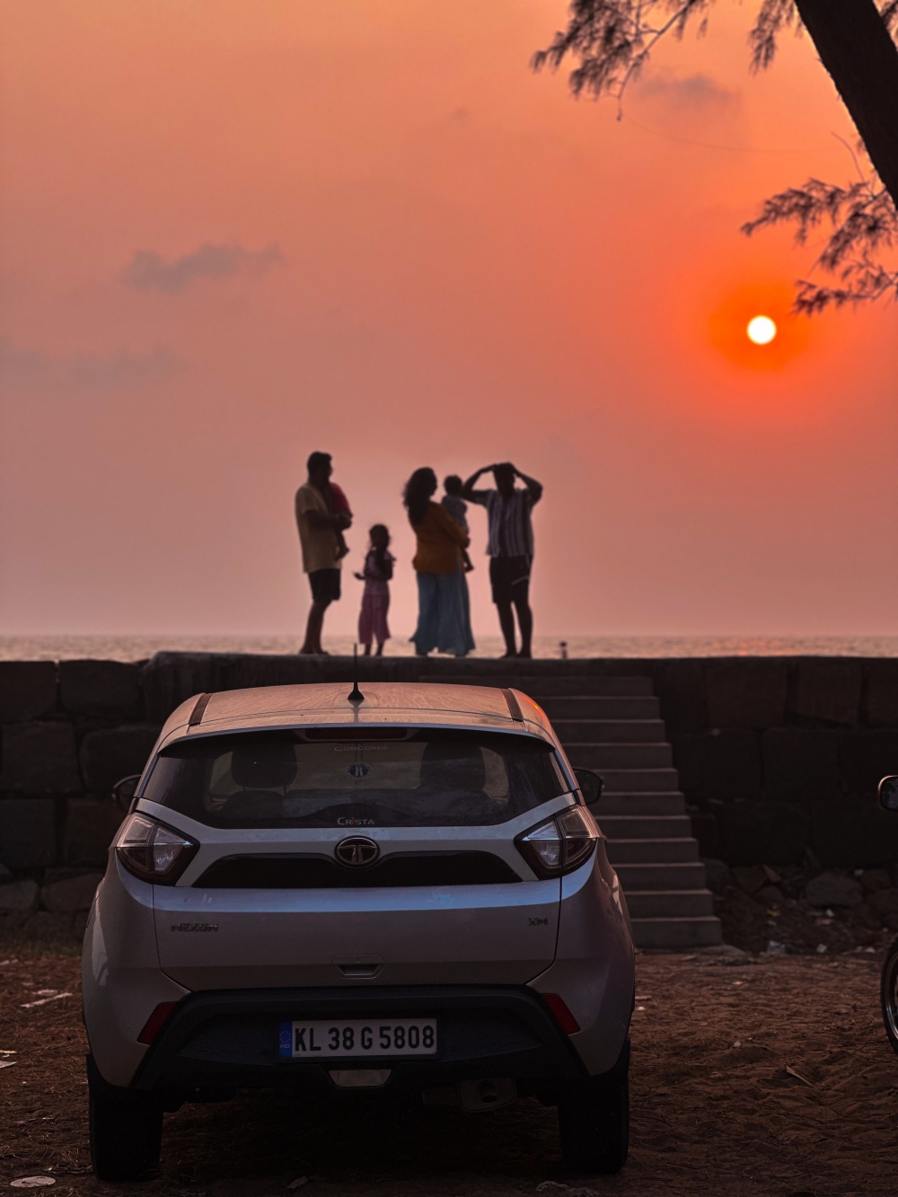 Golden hour Silhouette of calm and peace, sunset, family, beach, silhouettes, travel, nature, golden hour, road trip, car, Tata Nexon, Kerala, sea view, togetherness, orange sky, peaceful, scenic, dusk, leisure, vacation vibes, bonding moments