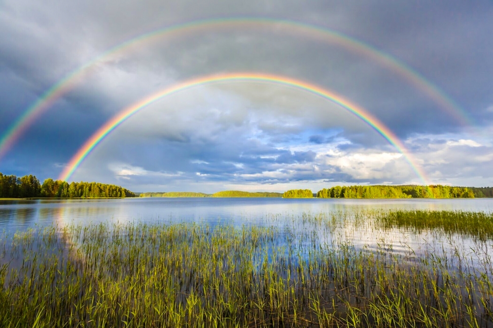 Double rainbow, blue, Sky, Rainbow, , River, bluesky, 