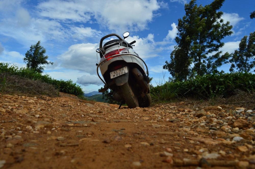 Scooter and the Blue sky, Scooter, vehicle, Nature, Blue sky, Clouds, Trees, 