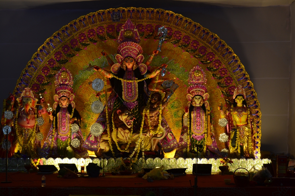 Durga Idol in a Pandal during festival, Scores, beautiful, idols , kept  ,Pandals , Puja,  Vijayadashmi