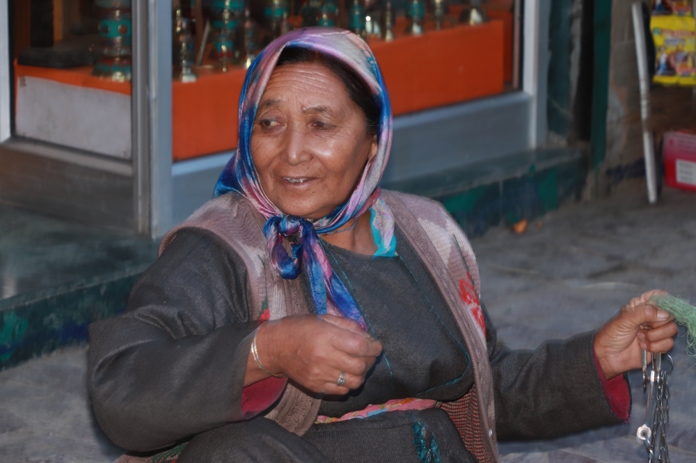 An elderly laddakhi lady, Leh, lady, old, red, market, happy, winters, 