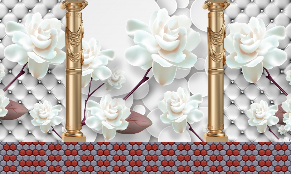 3d wallpaper with Columns wiht flower and Marble design wallpaper, wallpaper, 3d Wallpaper, Background 