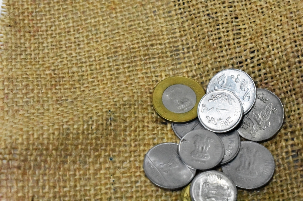 Indian Coins, rupees, india, indian, coins, currency, money, finance, business, cash, banking, investment, metal, savings, exchange, economy, investment, wealth, canvas sacks, sack, burlap, grunge sack