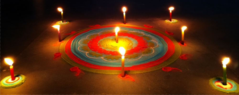 Rangoli and candles, candle, candles, candle light, circle, colorful, colors, red, light, night, 