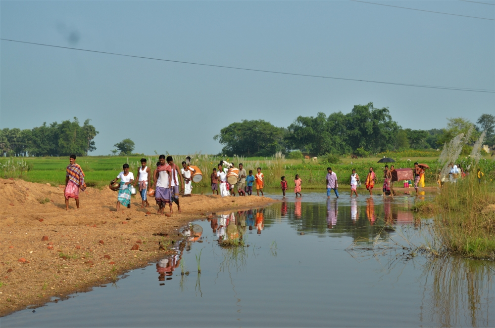 DURGA PUJA FESTIVAL IN VILLAGE, Hindu, Hinduism, Festival, Durga Puja, River, Sand, Green Field, water, Tree, Nature, image, Shadow image, reflection, 