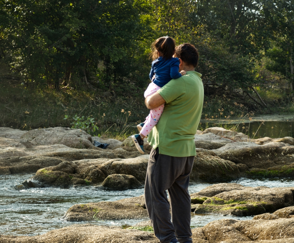 daughter and father, child, father, man, landscape, outdoor, togetherness, River, water, 