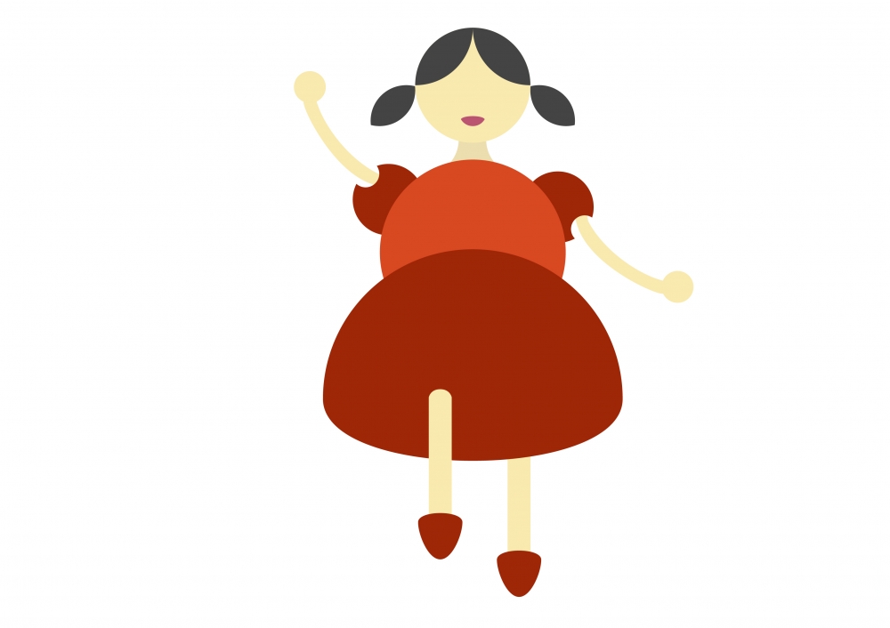 girl, vector, illustration, girl, background, red, dress, happy, funny, playing, simple, logo